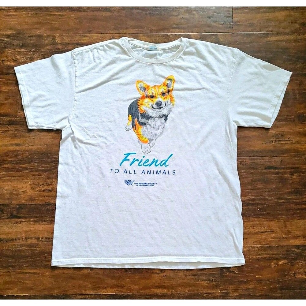 Delta Pro Weight Mens L White Cotton Crew Neck Dog Humane Society Graphic Tee